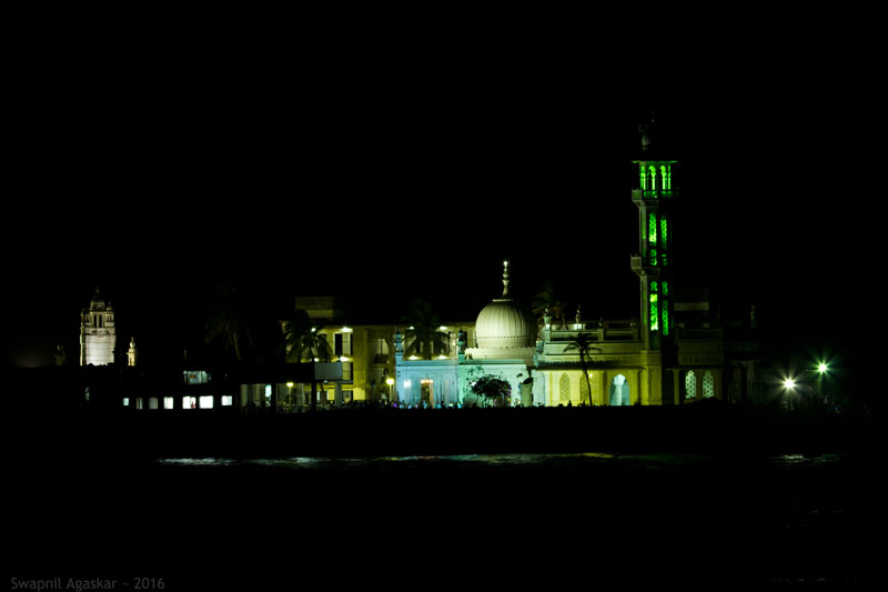 Haji Ali Dargah illuminated in the evening