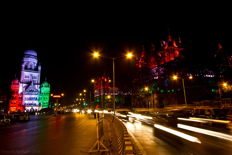 The D N Road opposite Chhatrapati Shivaji Terminus